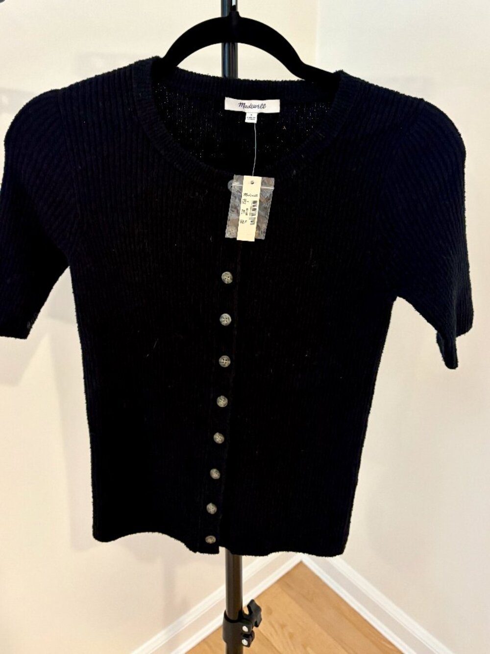 Madewell Hester Ribbed Knit Short Sleeve Button Front Cardigan - Size S